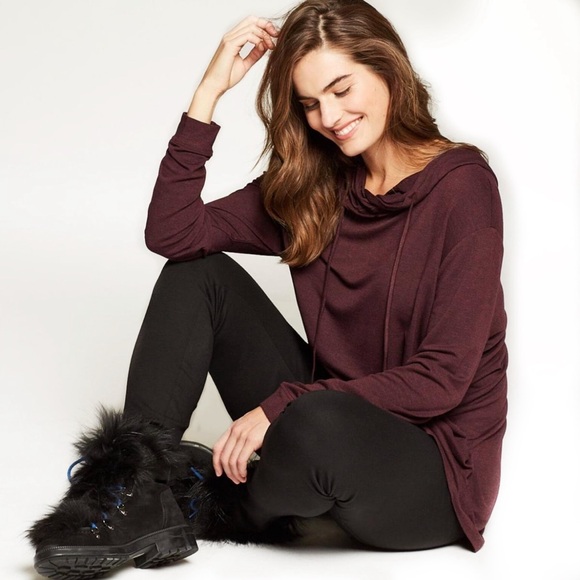 Cabi Hype burgundy red drawstring soft tunic hoodie sweatshirt womens size Small - Picture 8 of 8